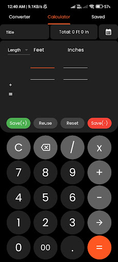 Screenshot Feet & Inch Calculator Plus