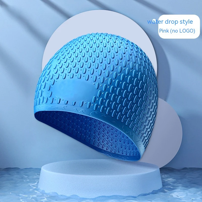 Touca de natação fashion de silicone com gota d'água. Conforto e proteção para seus cabelos durante a natação. Design moderno e ajuste perfeito.