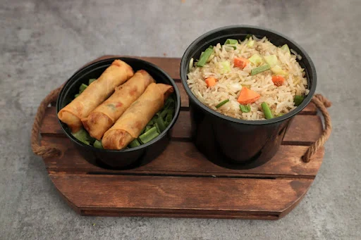 Veg Spring Roll (4pcs)+ Veg Noodles/Veg Fried Rice+Choco Lava/Brownie