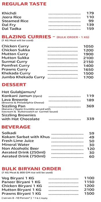 Konkan Fusion menu 