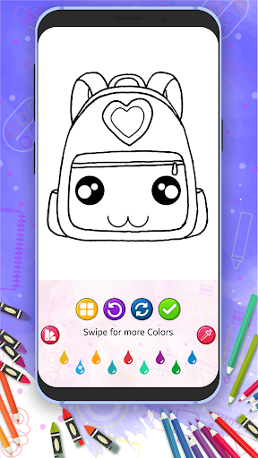 Cute Kawaii School Supplies Coloring Book