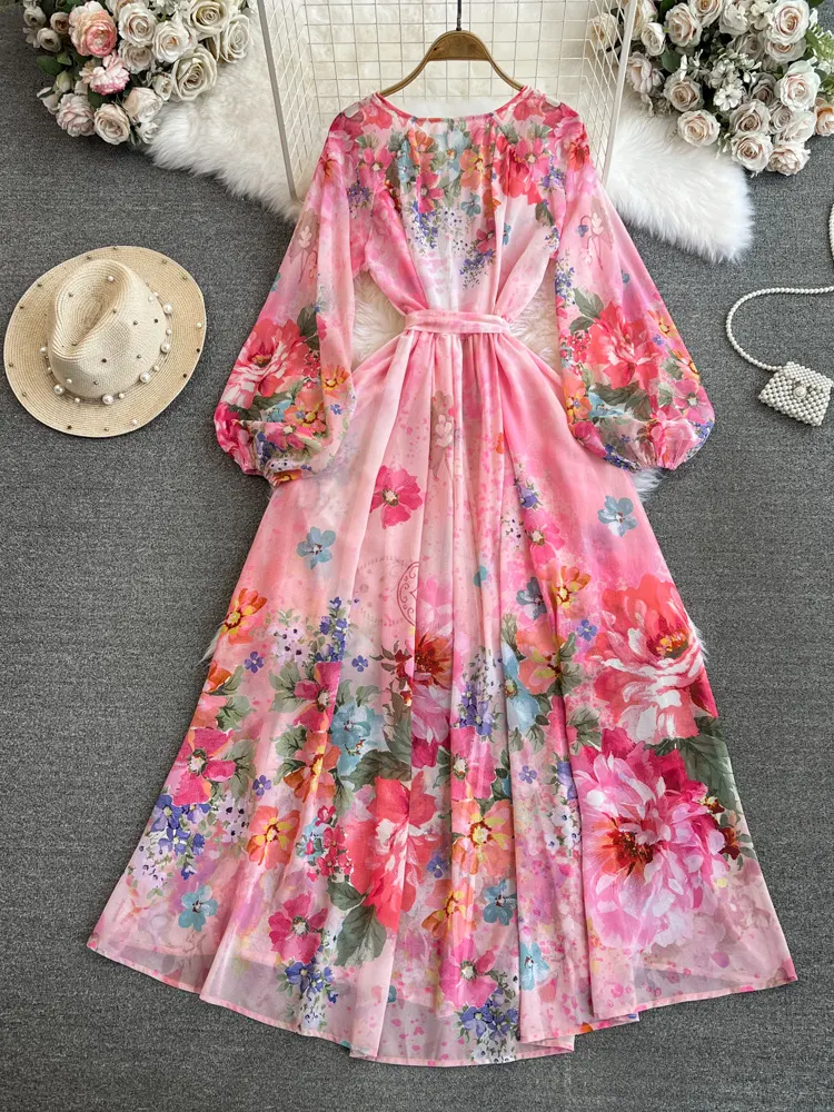 Title 24, Single-breasted A- Line Positioning Printed Dress