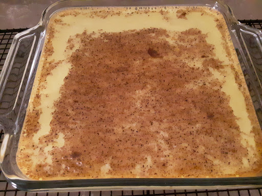 Rice Custard Pudding cooling on a rack. 