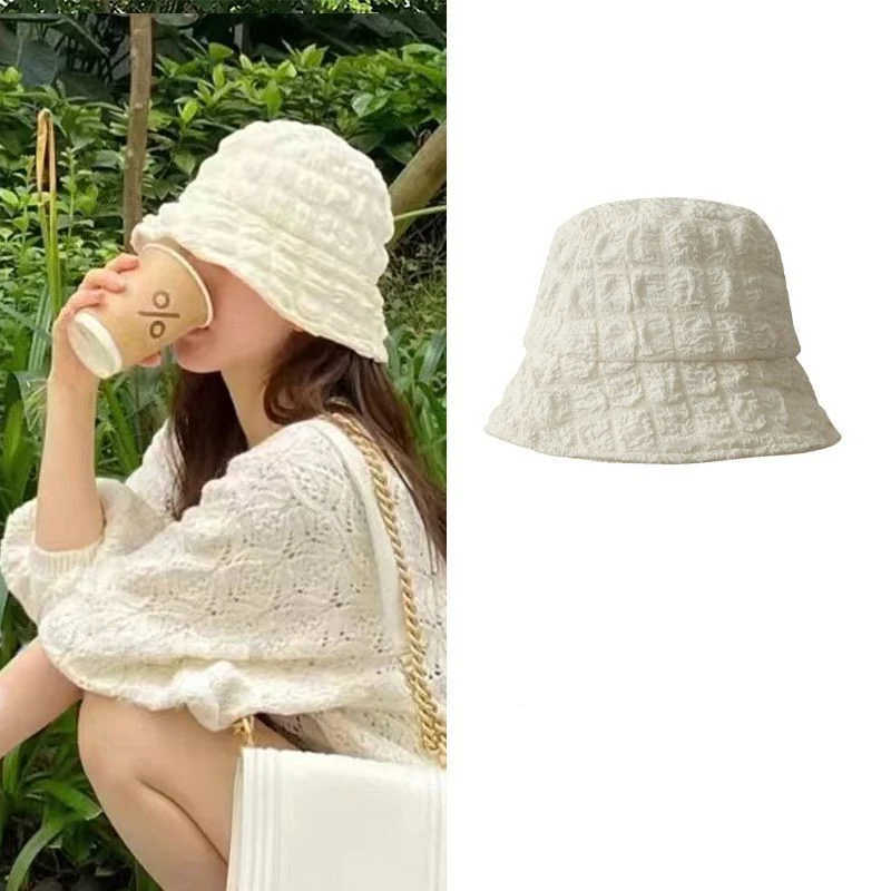 Sombrero de cubo de tela de burbujas de color sólido simple de moda para mujer