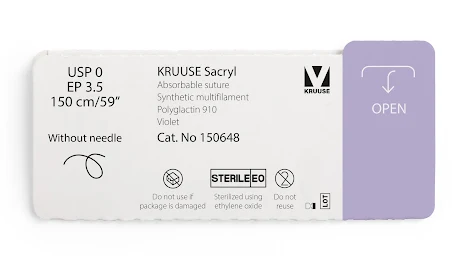 KRUUSE Sacryl Sutur, USP 0/EP 3.5, 150 cm/59", violet, 12st