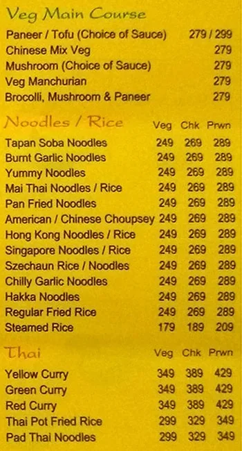 Mai Thai menu 