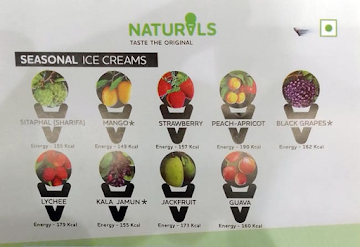 Natural Ice Cream menu 