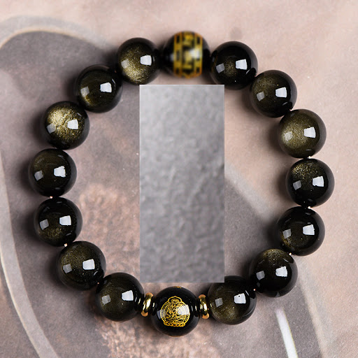Title 3, Buddhist Gold Obsidian Zodiac Bracelet for Prot...