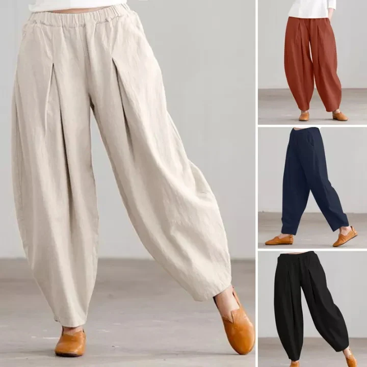 Pantalones Harem Anchos de Lino y Algodón Casuales para Mujer Comodidad y Estilo Sueltos Perfectos para el Verano Ropa Versátil y Fresca