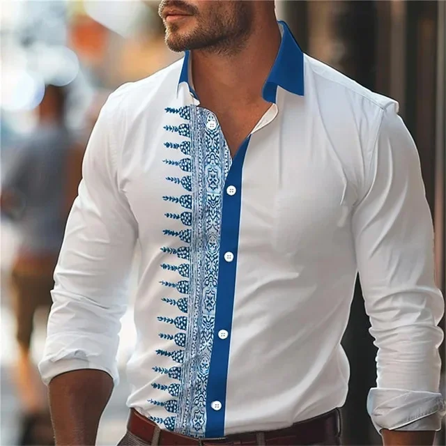 Heren casual overhemd met 3D onregelmatig patroon Lange mouw Draagcomfort en stijl, perfect voor een trendy en eigentijdse uitstraling