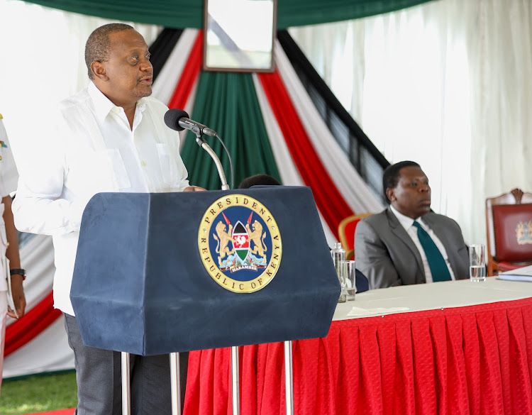 President Uhuru Kenyatta gives his address during the signing of an addendum to Deed of Transfer of Services at State House, Nairobi, on Wednesday, March 18, 2020.