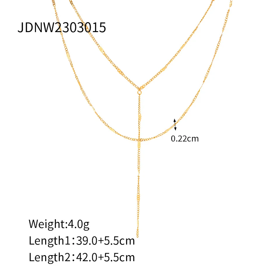 Collier Y Double Rang en Acier Inoxydable Plaqué Or 18K, Simple et Polyvalent. Un Bijou Élégant pour Toutes les Occasions.