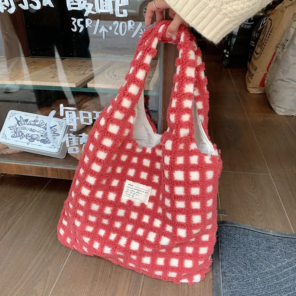 Wafel Flannel Tote Bag Grote Capaciteit Voor Student en Werk Minimalistisch Design Perfecte Schooldag Tas