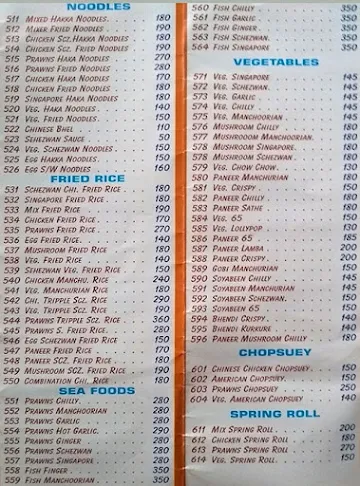 Hotel Sarovar menu 