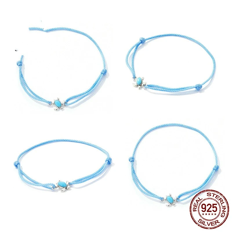 Pulsera de tortuga azul de plata de ley S925 simple para un estilo diario elegante. El diseño minimalista perfecto.