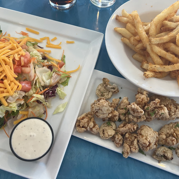 House salad w GF ranch dressing, FRIED alligator bites & french fries via *separate* GF FRYER!