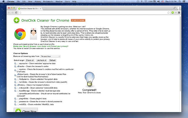 OneClick Cleaner for Chrome chrome extension