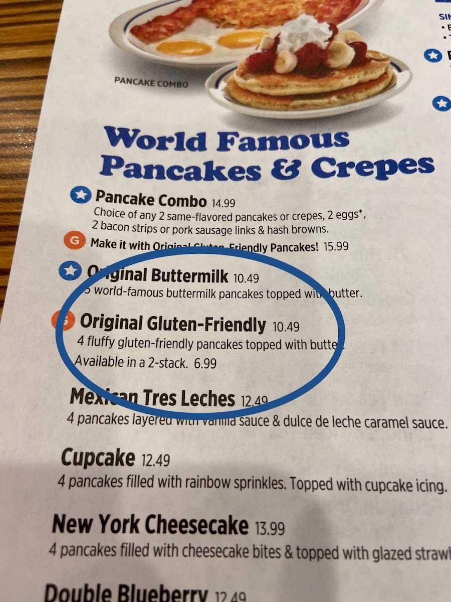 IHOP gluten-free menu