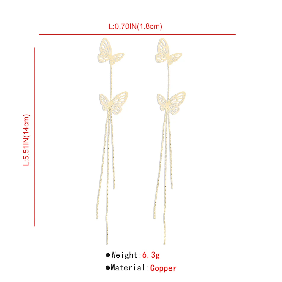 Lange tassel feeën oorbellen met holle vlinder. Voeg een magische touch toe aan je look. Elegantie en vrouwelijke charme.