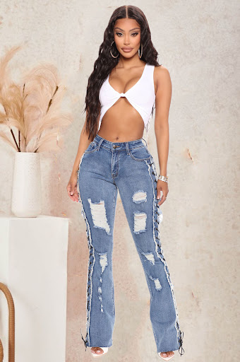 Title 7, Eyelet Rope High Elasticity Slim Fit Ripped Den...