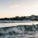 Waves roll onto the shore