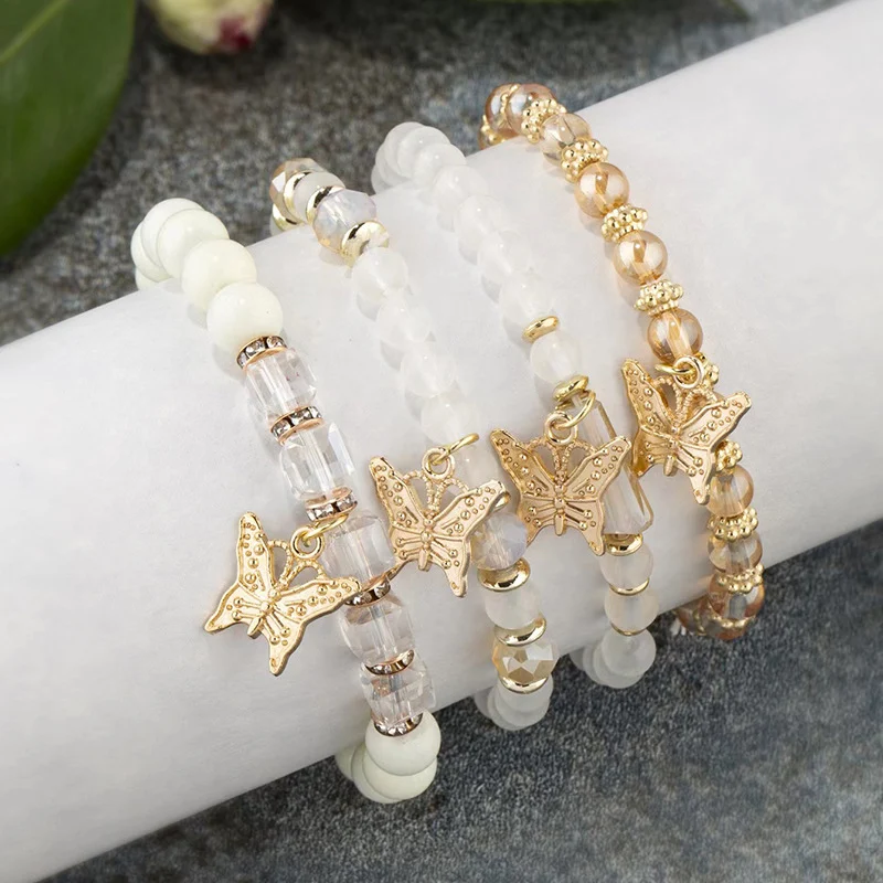 Design Sense Bracelet Bohème Papillon Élastique Double pour Femme, Confort et Élégance, S'adapte à Tous les Poignets, Style Unique