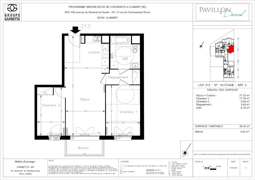 Vente appartement 3 pièces 58.09 m² à Clamart (92140), 386 500 €