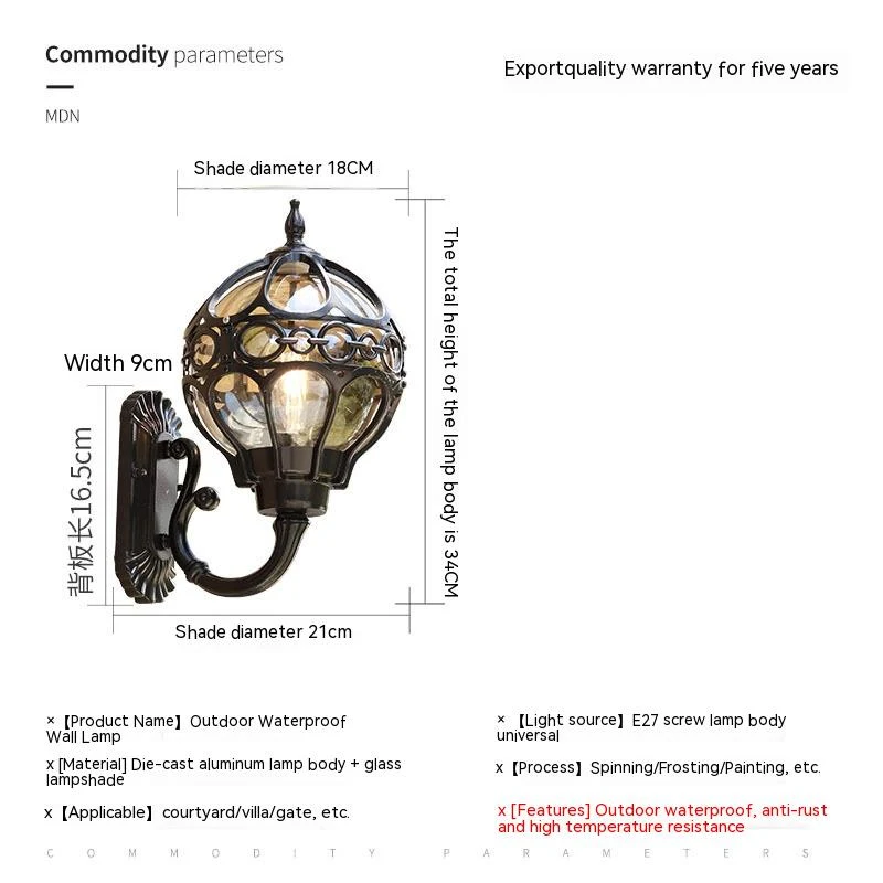 Luminária de parede à prova d'água para varanda, pátio, sala de estar, quarto, escadas e corredor. Iluminação segura e versátil para ambientes internos e externos.