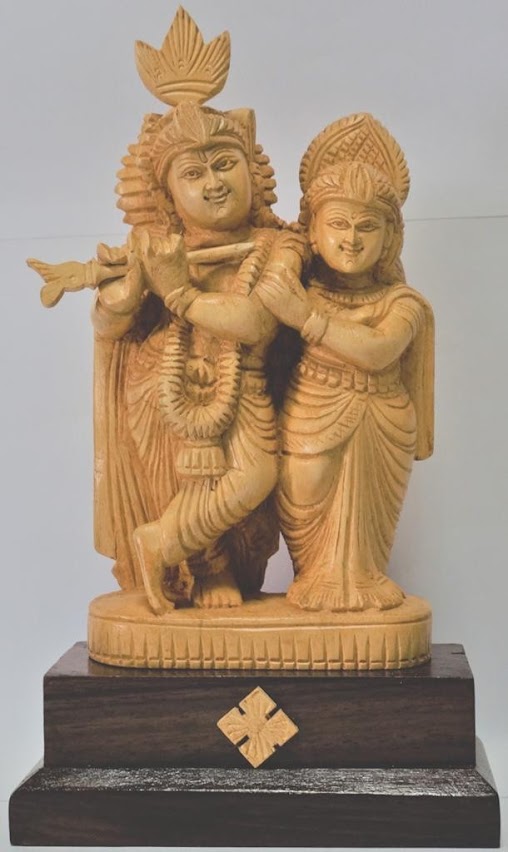 Handcarved Radhakrishna idol made of Shivani wood and Rose wood
