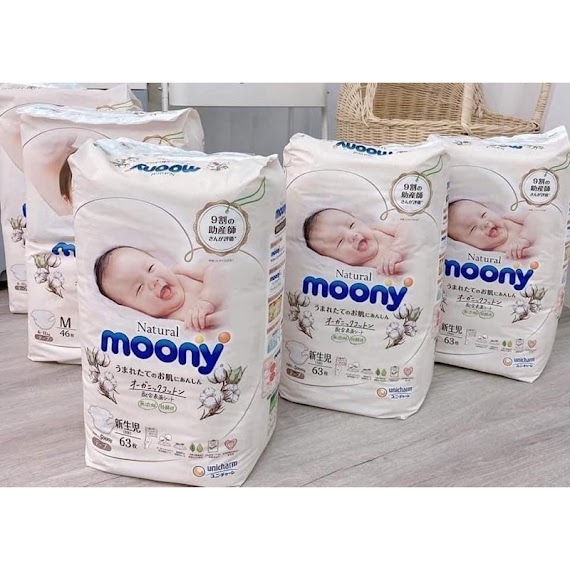 [Xã Kho] Tã Bỉm Moony Natural Trắng/Xanh Quần Dán Size Newborn S M L Xl