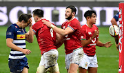 Jack Conan of The British & Irish Lions and team mates celebrate during the Tour match between DHL Stormers and British and Irish Lions at Cape Town Stadium on July 17, 2021 in Cape Town, South Africa. 