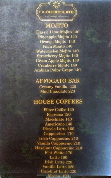 La Chocolate menu 