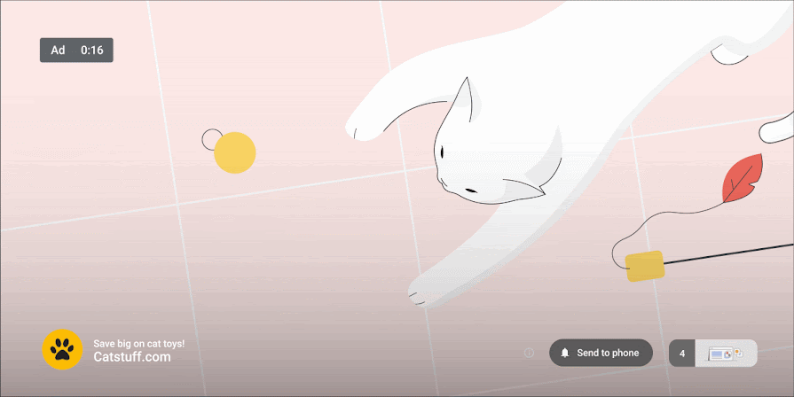 A GIF animation representing an ad with a scannable QR code.