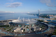 An aerial view shows the Gazprom Arena soccer stadium in St Petersburg, Russia. Picture taken with a drone.