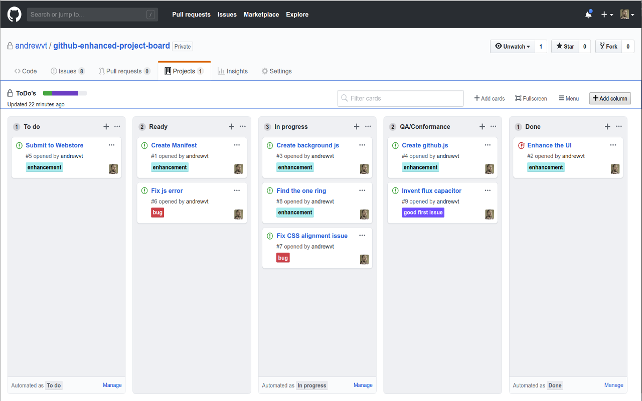 Github Enhanced Project Board Preview image 2