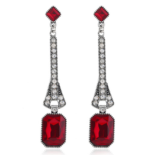 Title 4, Luxury alloy diamond square gemstone earrings, ...
