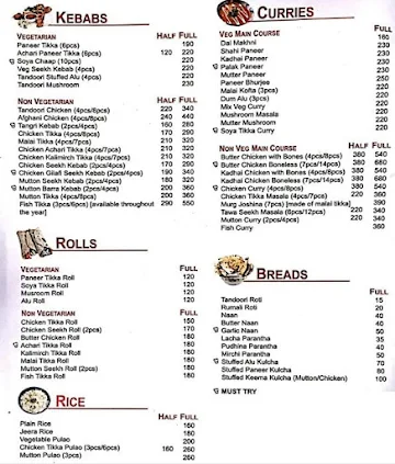 Kebabs & Curries menu 