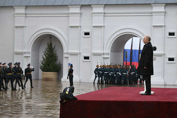 Russian President Vladimir Putin reviews honour guards of the presidential regiment after his inauguration ceremony at the Kremlin in Moscow, Russia, on May 7 2024. Picture: SPUTNIK/PAVEL BEDNYAKOV/KREMLIN VIA REUTERS