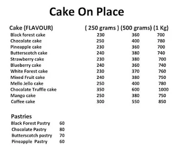 Cake On Place menu 