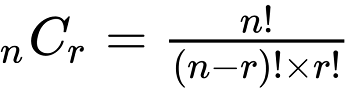 _nC_r = \frac{n!}{(n-r)! \times r!}