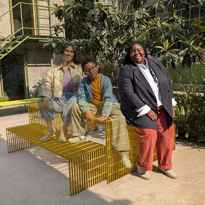 A group of people posing outside, edited together with Add Me.