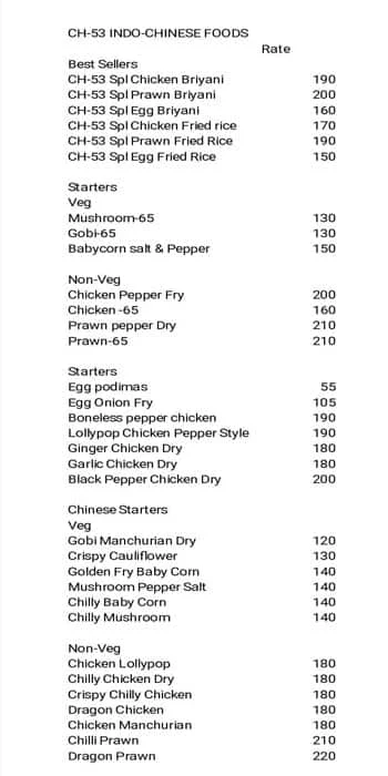 Ch 53 Indo-Chinese Food menu 