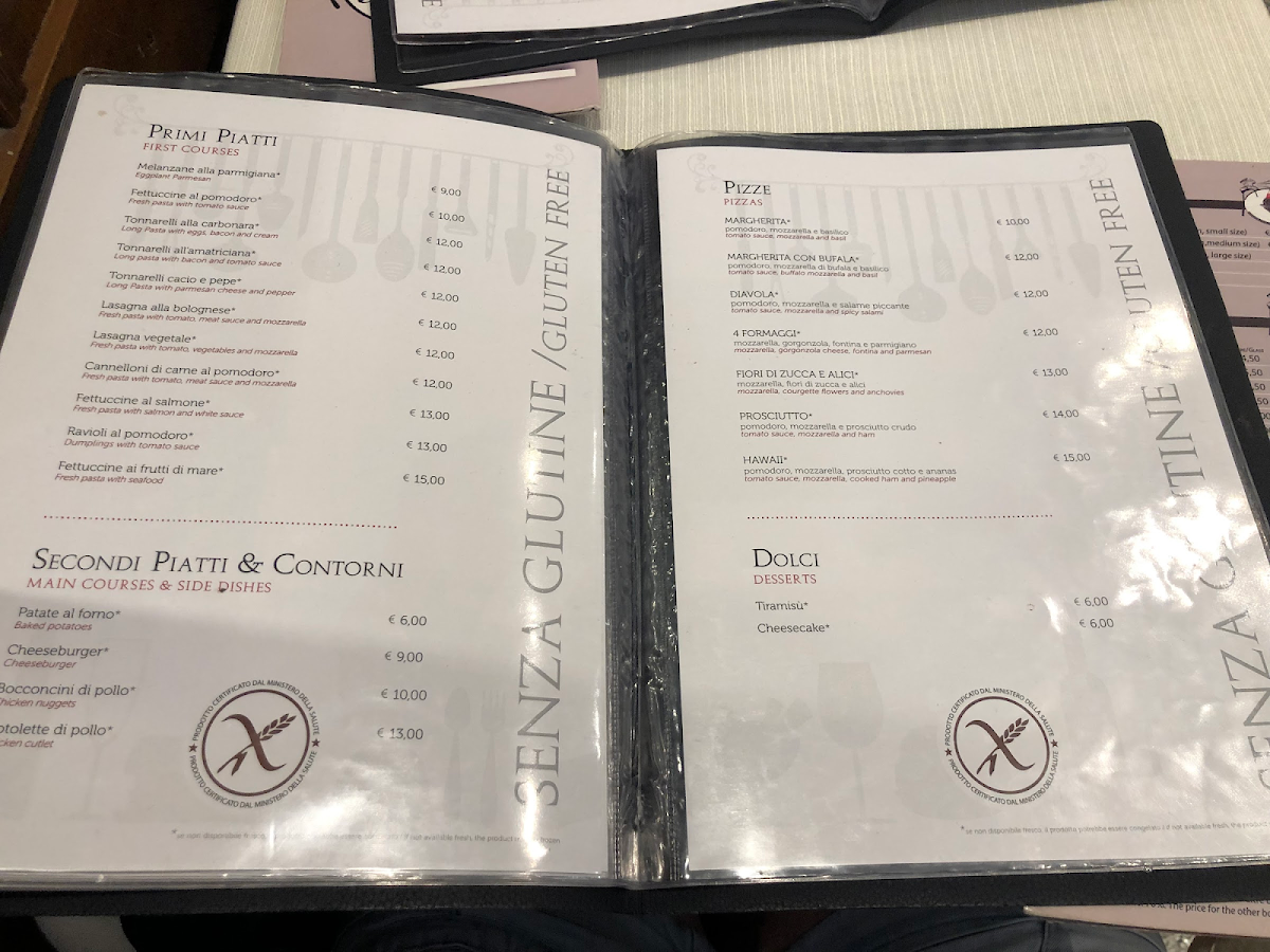 Il Nuovo Faro gluten-free menu