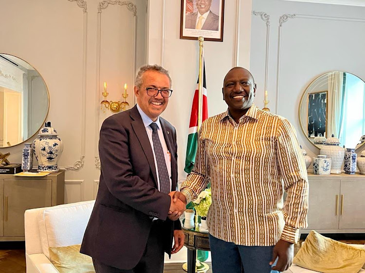 President William Ruto with Tedros Adhanom at statehouse on September 23, 2022.