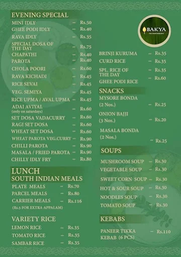 Bakya Veg Restaurant menu 