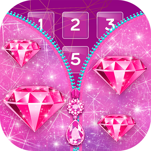 Pink Diamond Zipper Lock Screen for Girls