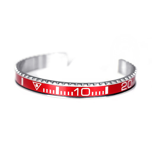 Steel + red