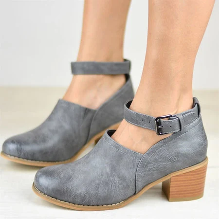 Women's Nude Boots with Thick Mid Heel, Retro Round Toe