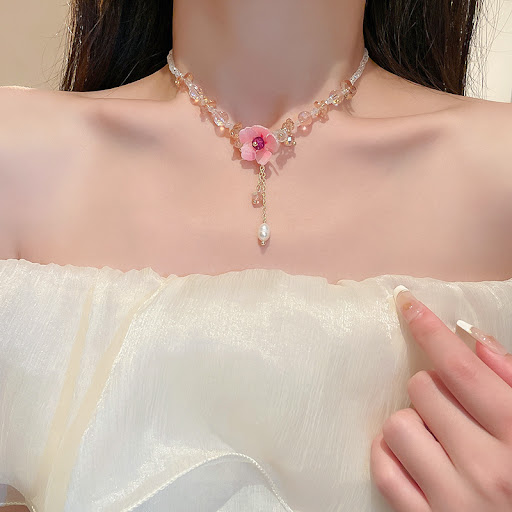 Title 5, Female Crystal Diamond Flower Pearl Tassel Neck...