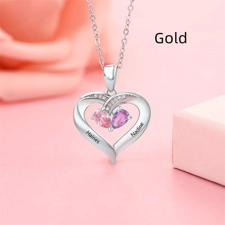 Heart-shaped gemstone necklace for women, couples, and personalized lettering pendants, a unique and thoughtful gift ide